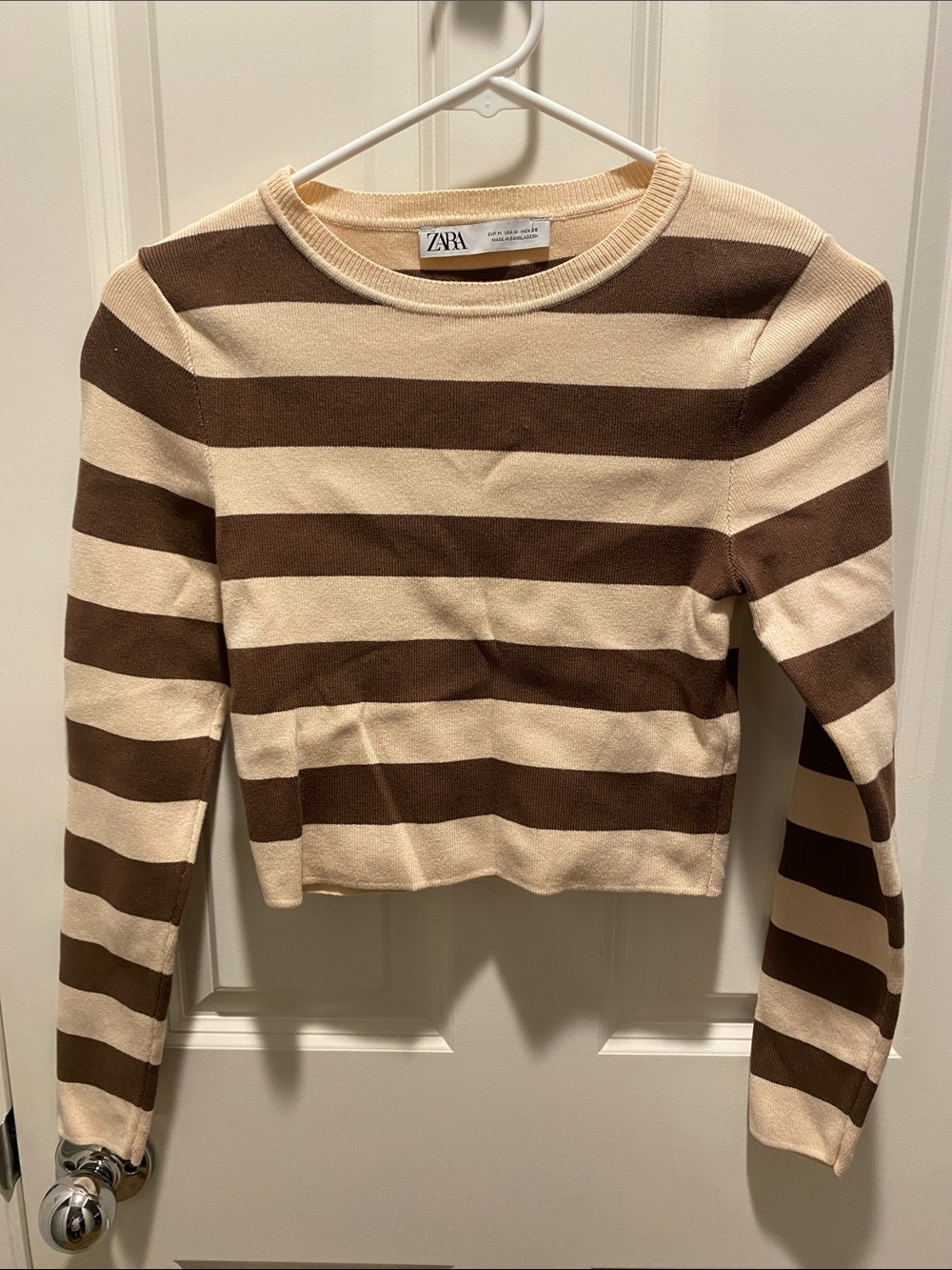 Zara Cream and Brown Striped Knit Sweater NWOT